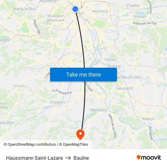 Haussmann Saint-Lazare to Baulne map