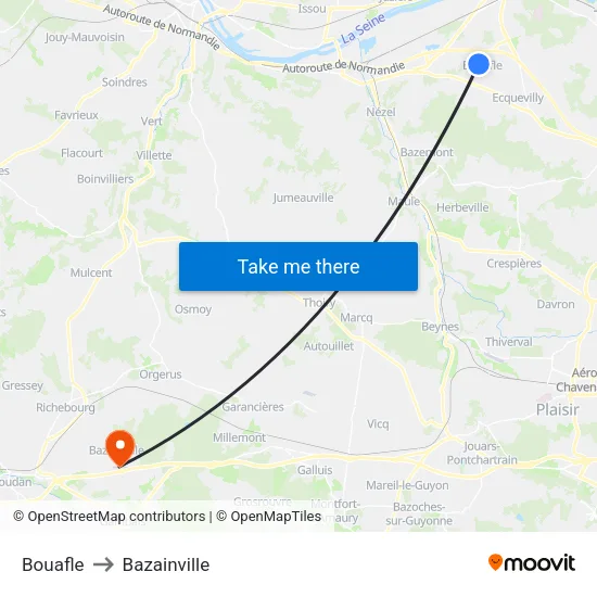 Bouafle to Bazainville map