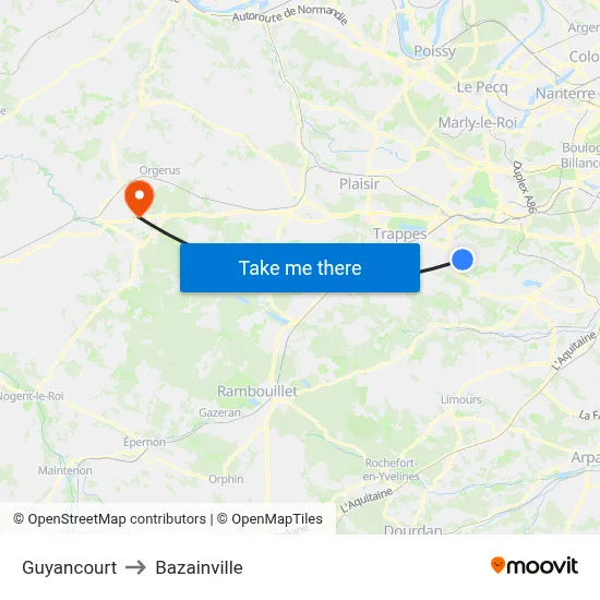 Guyancourt to Bazainville map