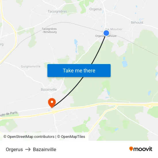 Orgerus to Bazainville map