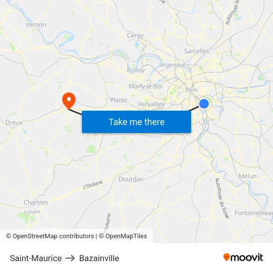 Saint-Maurice to Bazainville map