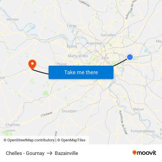 Chelles - Gournay to Bazainville map