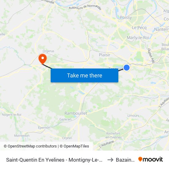 Saint-Quentin En Yvelines - Montigny-Le-Bretonneux to Bazainville map