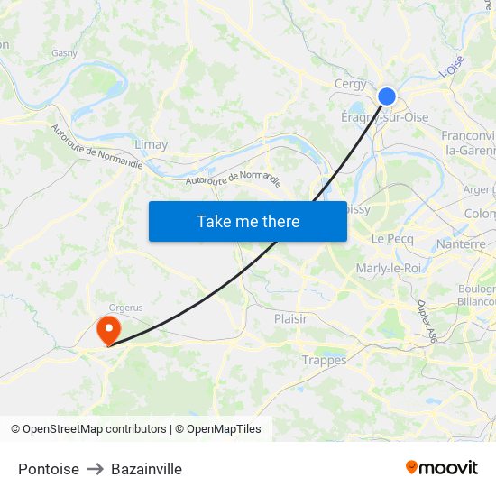 Pontoise to Bazainville map