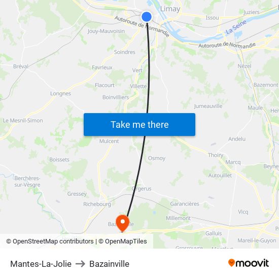 Mantes-La-Jolie to Bazainville map