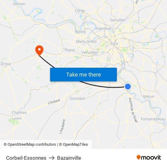 Corbeil-Essonnes to Bazainville map
