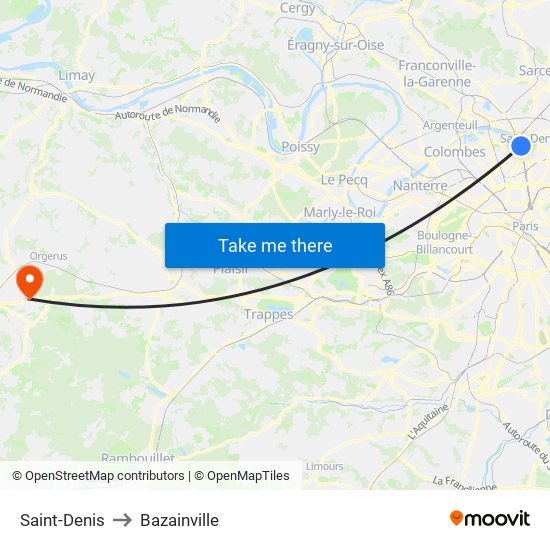 Saint-Denis to Bazainville map