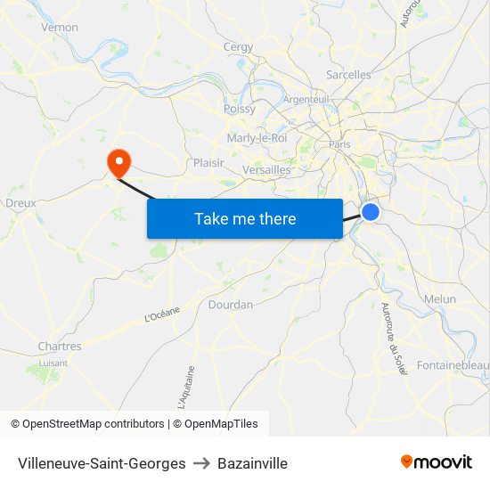 Villeneuve-Saint-Georges to Bazainville map