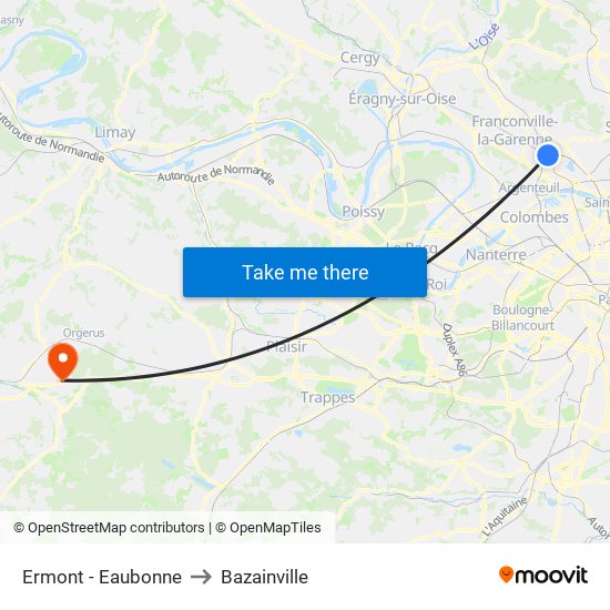 Ermont - Eaubonne to Bazainville map
