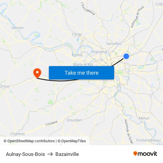 Aulnay-Sous-Bois to Bazainville map