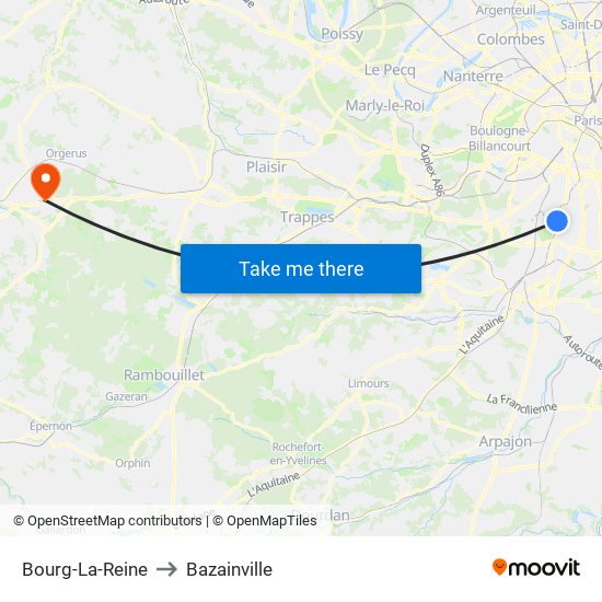 Bourg-La-Reine to Bazainville map