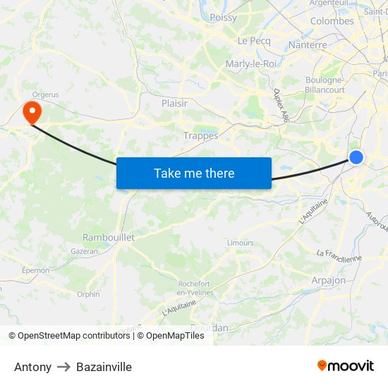 Antony to Bazainville map