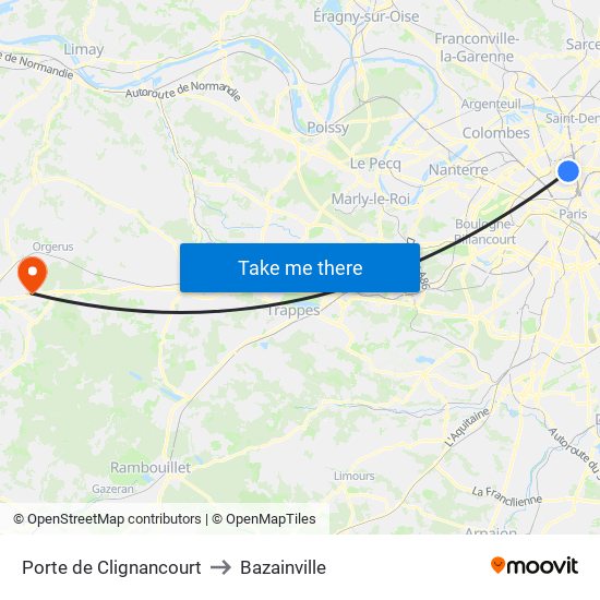 Porte de Clignancourt to Bazainville map