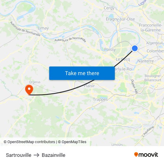 Sartrouville to Bazainville map