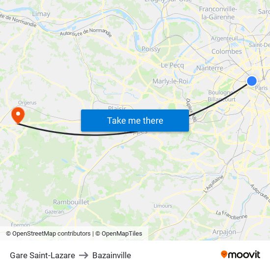 Gare Saint-Lazare to Bazainville map