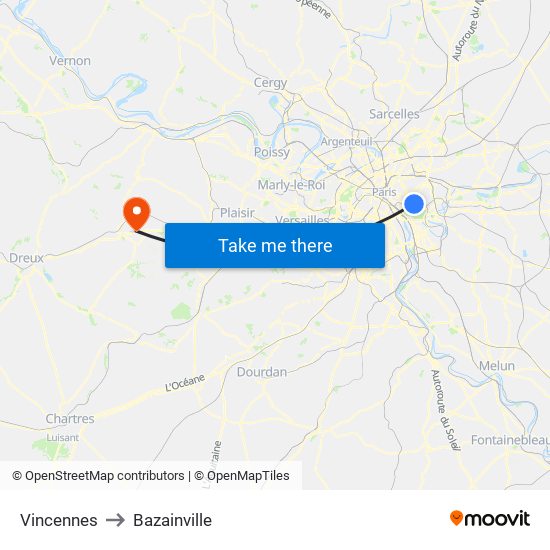 Vincennes to Bazainville map
