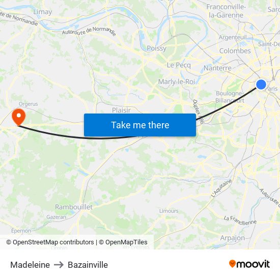 Madeleine to Bazainville map
