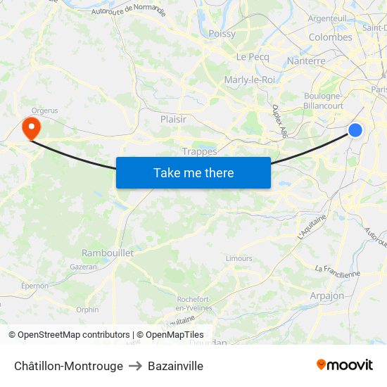 Châtillon-Montrouge to Bazainville map