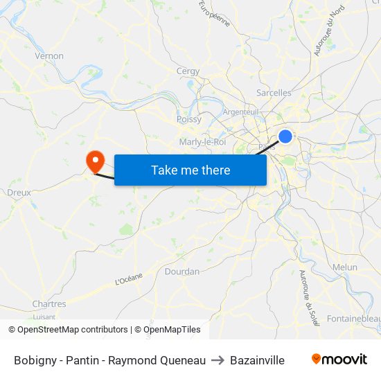 Bobigny - Pantin - Raymond Queneau to Bazainville map
