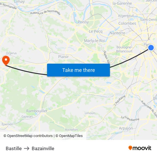 Bastille to Bazainville map