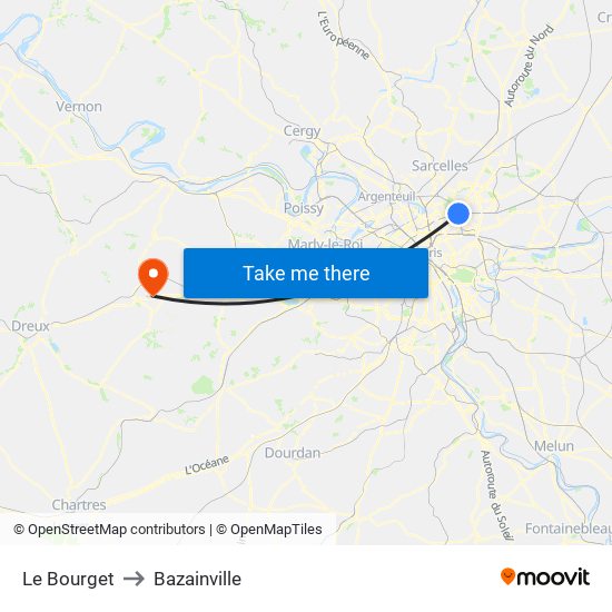 Le Bourget to Bazainville map