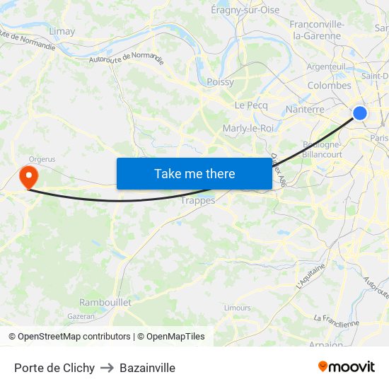 Porte de Clichy to Bazainville map