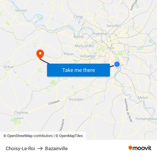 Choisy-Le-Roi to Bazainville map