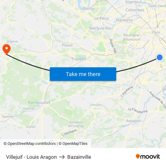 Villejuif - Louis Aragon to Bazainville map