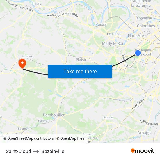 Saint-Cloud to Bazainville map