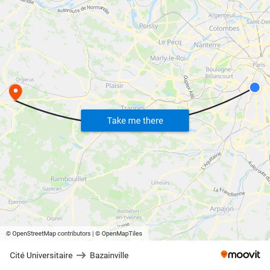 Cité Universitaire to Bazainville map
