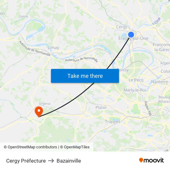 Cergy Préfecture to Bazainville map