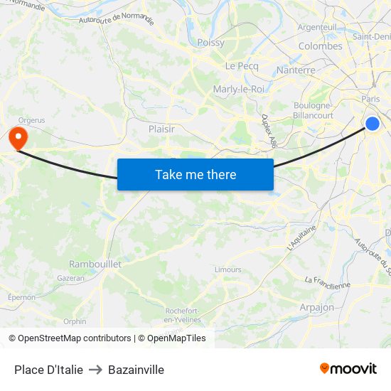 Place D'Italie to Bazainville map
