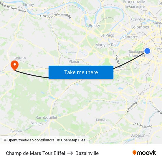 Champ de Mars Tour Eiffel to Bazainville map
