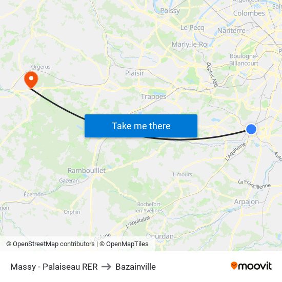 Massy - Palaiseau RER to Bazainville map