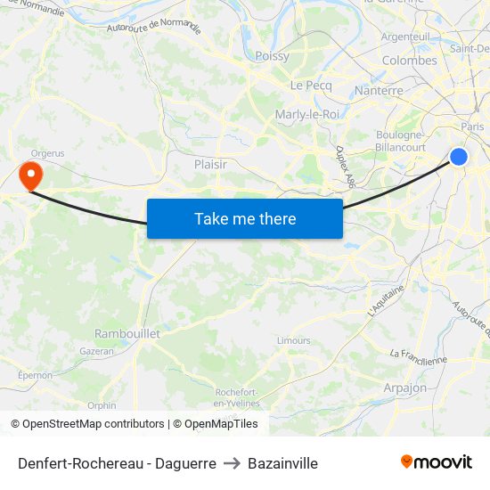 Denfert-Rochereau - Daguerre to Bazainville map