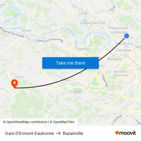 Gare D'Ermont-Eaubonne to Bazainville map