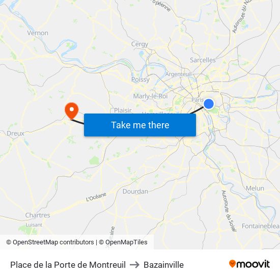 Place de la Porte de Montreuil to Bazainville map
