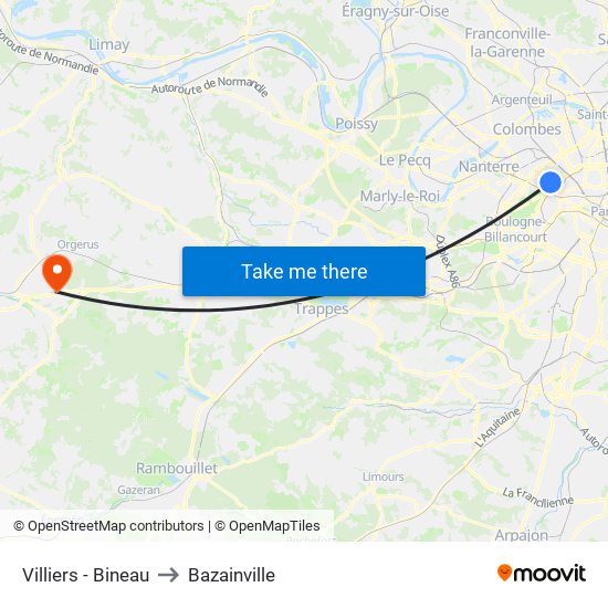 Villiers - Bineau to Bazainville map