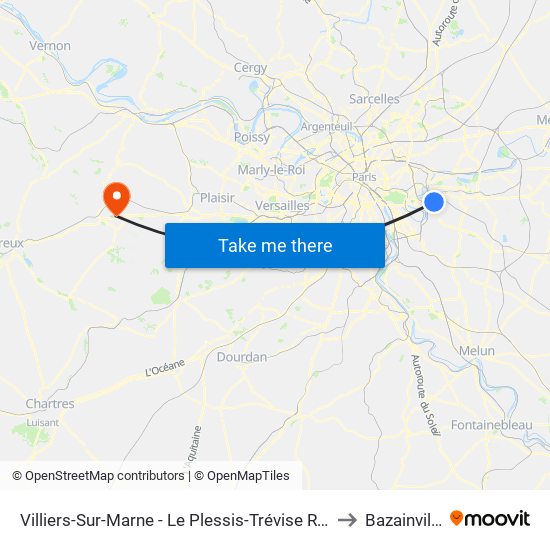 Villiers-Sur-Marne - Le Plessis-Trévise RER to Bazainville map
