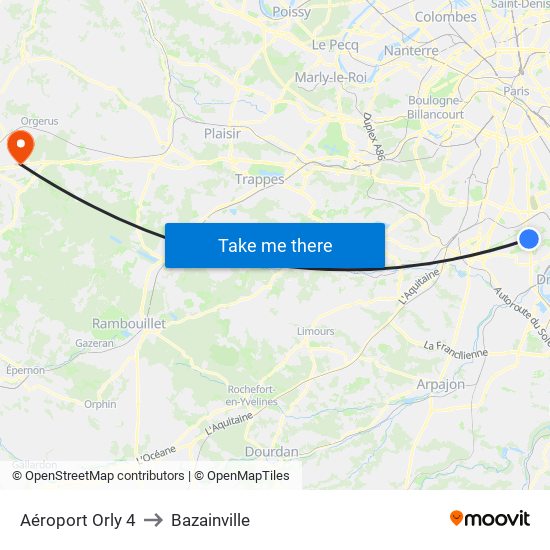 Aéroport Orly 4 to Bazainville map