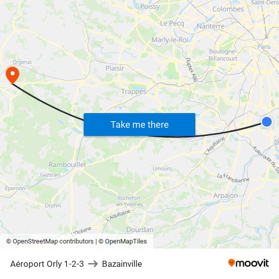 Aéroport Orly 1-2-3 to Bazainville map