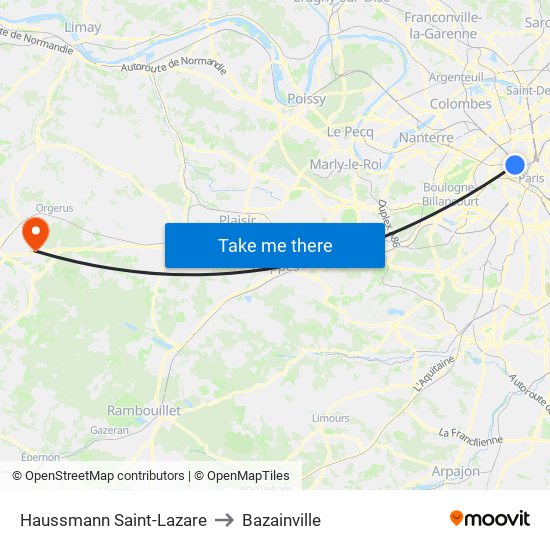 Haussmann Saint-Lazare to Bazainville map