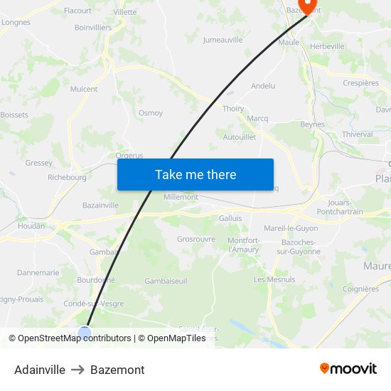 Adainville to Bazemont map