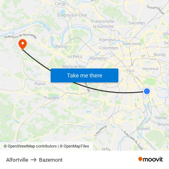 Alfortville to Bazemont map