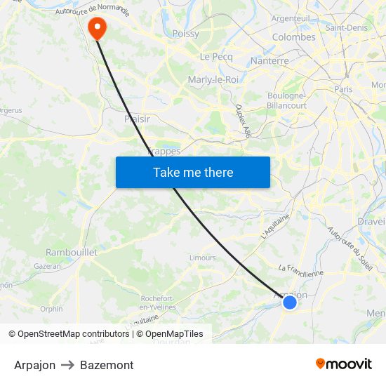 Arpajon to Bazemont map
