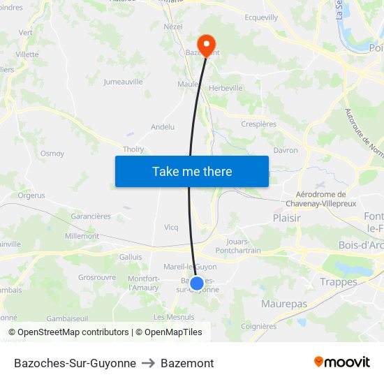 Bazoches-Sur-Guyonne to Bazemont map