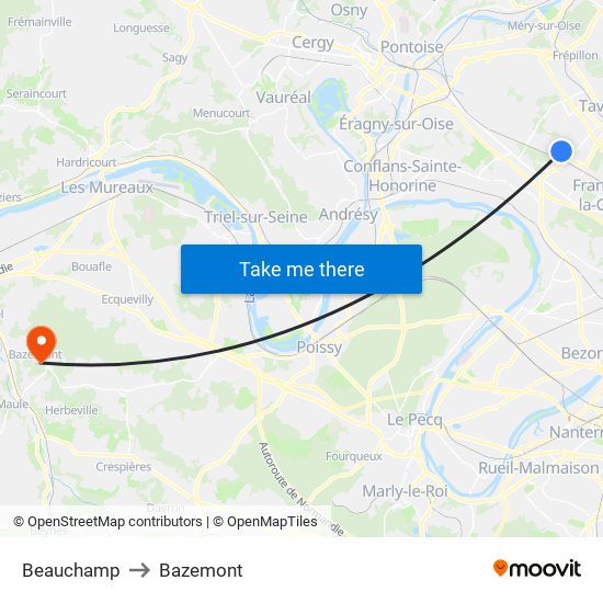 Beauchamp to Bazemont map