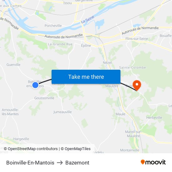 Boinville-En-Mantois to Bazemont map