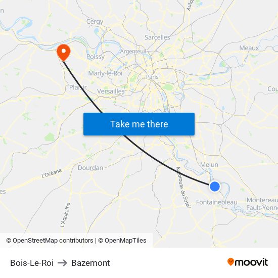 Bois-Le-Roi to Bazemont map