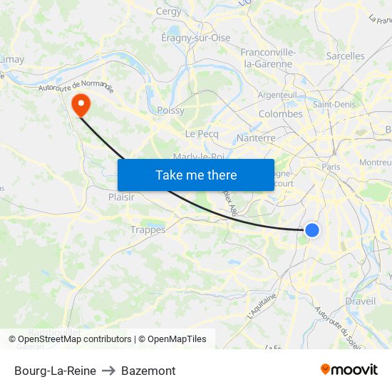 Bourg-La-Reine to Bazemont map